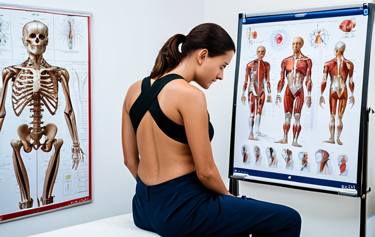 **
A physiotherapist in a modern, well-lit clinic in France, fully clothed in professional attire, carefully examining a patient's back. The patient is also fully clothed and comfortably seated. The scene emphasizes a professional and caring environment. Background includes anatomical charts and physiotherapy equipment. Safe for work, appropriate content, professional, modest. Perfect anatomy, correct proportions, natural pose, well-formed hands, proper finger count, natural body proportions. High quality, realistic.
**