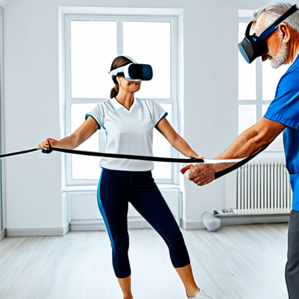 물리치료사의 최신 치료법 연구 - **

"A professional physiotherapist in a bright, modern clinic, demonstrating a balance exercise to ...