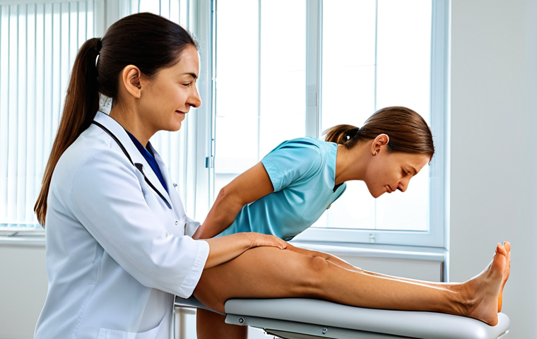물리치료사의 고급 임상 기술 - Chronic Pain Management**
"A compassionate physiotherapist in a bright, modern clinic, gently guidi...