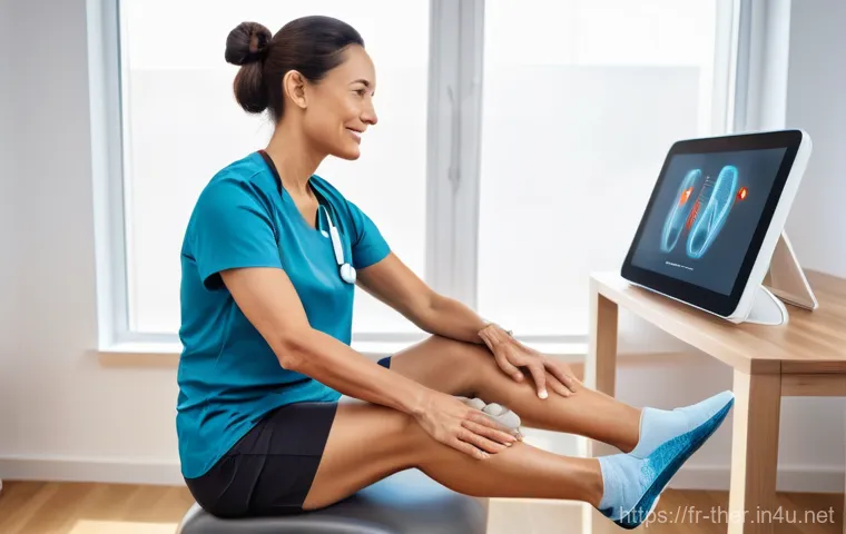 물리치료사의 실무 활용 노하우 - **Prompt:** A female physical therapist in her late 30s, with a warm and professional expression, is...