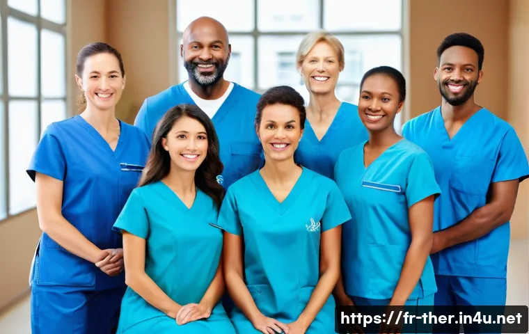 물리치료사의 자격증 갱신 비용 - **Prompt:** "A diverse group of professional French physiotherapists, including men and women of var...