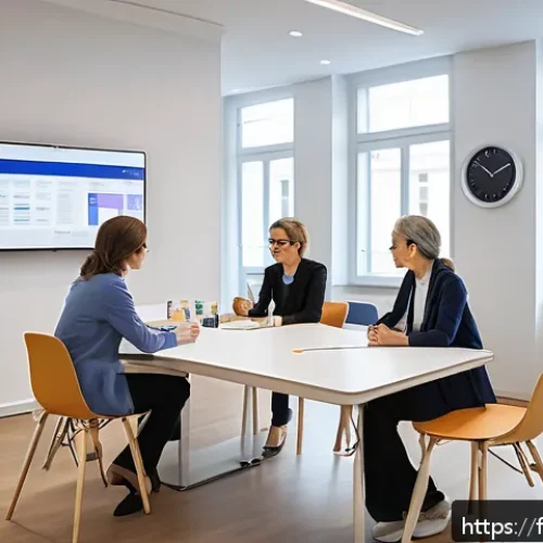 물리치료사의 팀 협업 사례 - A bright, modern interdisciplinary healthcare meeting room in a French clinic, featuring a diverse g...