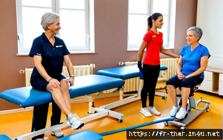 Home 17 물리치료와 스포츠 재활 차이 - Photorealistic split-scene comparison in a modern French rehabilitation clinic: on the left, a physi...